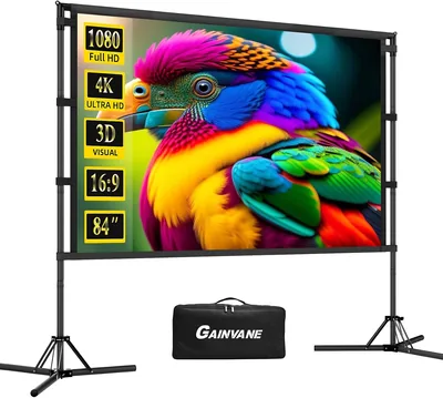 84 Inch Projector Screen with Stand, 16:9 4K HD