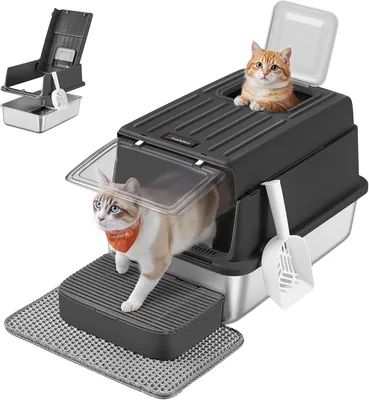 Feandrea PPT007B101 Katzenkorb mit Deckel, Schaufel und Matten, 2 Eingänge für Katzen bis 15 kg - Best Deal