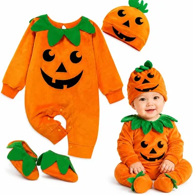 Pumpkin Baby Costume with Hats & Shoes - 6-12 Months