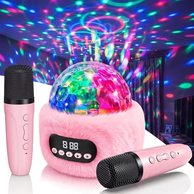 Mini Karaoke Machine Kids Mic w/ 2 Mics Disco Speaker