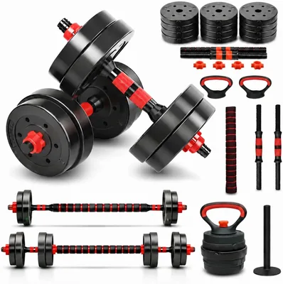 Kit Halteres e Barra 6 em 1 - Dumbell Ajustável para Musculação - 20 kg - Multifuncional com Barra e Kettlebell Best Deal