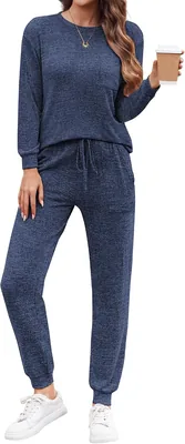 Ekouaer Women's Jogger Pajama Set - Long Sleeve Pockets
