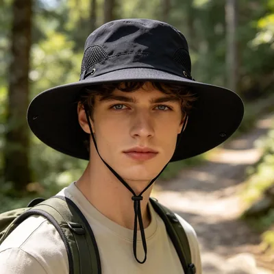 Men's Wide Brim Boonie Hat Waterproof Mesh Beach Sun Hat