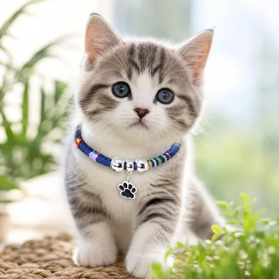 Collar de gato colorido ajustable con dije de pata de campana, collar decorativo ligero para mascotas (azul)
