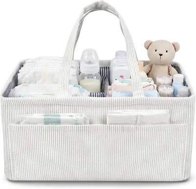 Fyeme Nappy Caddy Organizer - White Corduroy Felt