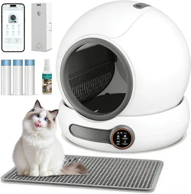 Arenero Autolimpiable INTELOCO para Gatos Extragrande 64L+8L, Purificación de Olores Inteligente con Spray