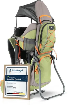Dromader Kraxe Kinder Wanderungsträger mit Sonnendach & Thermbeutel | Aluminiumrahmen, 3D Opti-Fit Tragesystem - Best Deal