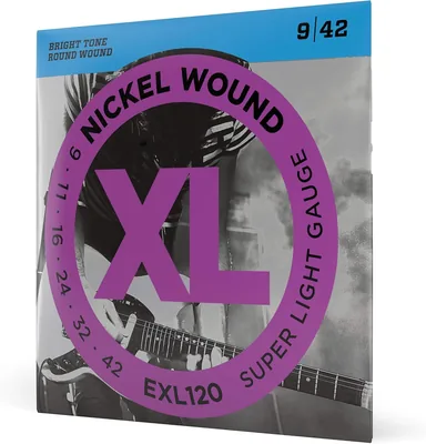 EXL120 XL निकल वाइंड सुपर लाइट गिटार स्ट्रिंग्स - 6 स्ट्रिंग्स, 09-42, निकल प्लेटेड स्टील के लिए श्रेष्ठ ध्वनि, ट्यूनिंग स्थिरता