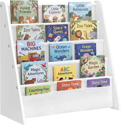 Estante de libros SONGMICS 4 niveles, colección TEZA GKR079WB01, organizador seguro, 62.5 x 25 x 60 cm