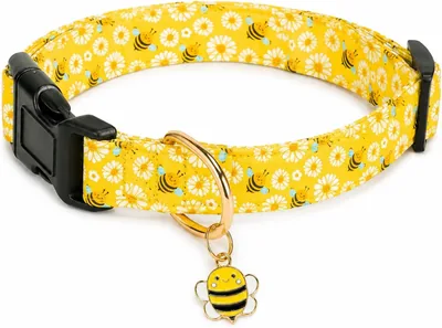 Cotton Dog Collar with Yellow Bee Design (Small) Best Deal