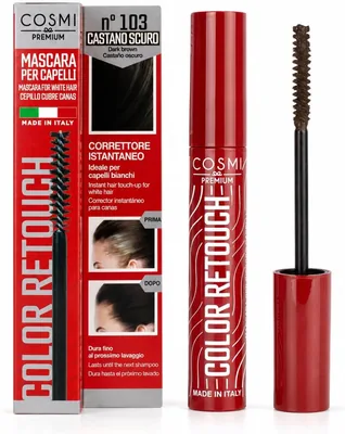 Mascara Cosmi Premium 10ml, Colore 103 Marrone Scuro, Copri Capelli Bianchi, Correttore Crescita Capelli Radici e Tempie