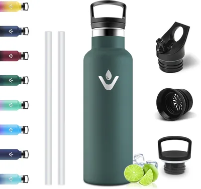 Motswedi Bottiglia d'Acqua Isolata da 750 ml, BPA-Free, con Strofinaccio e 2 Coperchi in Acciaio Inossidabile 18/8