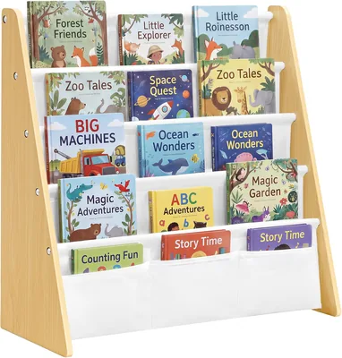 Étagère à livres SONGMICS Teza pour enfants, 4 niveaux, MDF et tissu, unité de rangement sécurisée, 62.5 x 25 x 60 cm, pour enfants