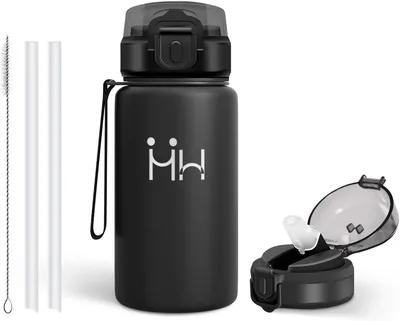 Bouteille d'eau isolée avec paille, 500 ml en acier inoxydable 18/8 portable | 6 pailles + 1 paille
