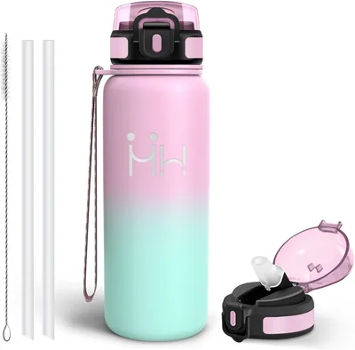 Mulbijeo Bottiglia d'Acqua Isolata con Paglietta 750 ml Flacone in Acciaio Inox | Termos con 6 Paglie e 1 Spazzola per Paglia