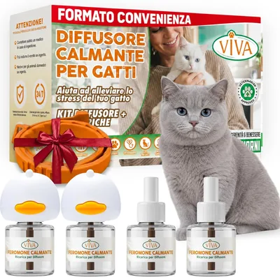 Diffusore Calmante Generico per Gatti, Kit con 2 Diffusori + 4 Ricariche Durata 120 Giorni, Sollievo dallo Stress per Gatti Adulti e Cuccioli
