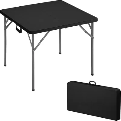 Mesa Plegable Cuadrada de Plástico MAGMALIFE, para Interiores y Exteriores, 86x74 cm, Soporta 100 kg, Color Negro con Asa portátil