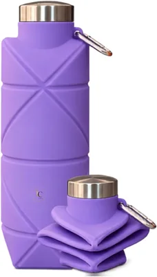 Garrafa Dobrável Silicone 600ml com Mosquetão - LILÁS