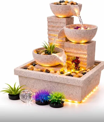 3-Tier Indoor Water Fountain with LED Lights & Plants - 7% Off