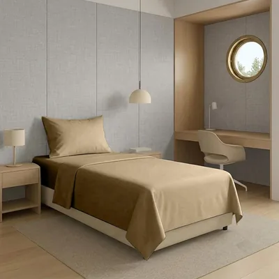 Setto per Letto Singolo in Microfibra (Beige) - Fodere con Angoli e Federe, Miglior Affare