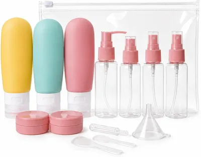 Kit de Frascos Recarregáveis de Silicone para Viagem - 11 Peças em Cores Variadas, Perfeito para Shampoo e Cremes