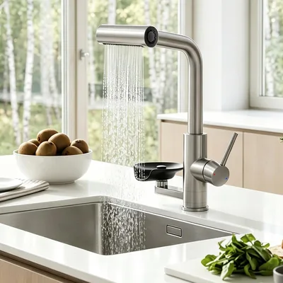 HANLIAN Wasserhahn Küchenarmatur mit Glasspülbecken | 360° drehbarer Küchenhahn, ausziehbar, Hochdruckmischer