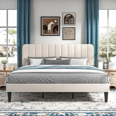 VECELO King Size Bed Frame - Velvet Upholstered Headboard Best Deal