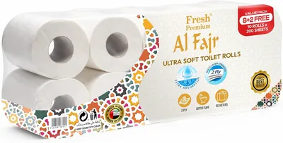 Fresh Premium 10 Pack Toilet Paper, Soft & Strong 2-Ply