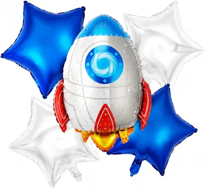 TOY GARDEN 5 PCS Rocket Ship Foil Balloon Bouquet
