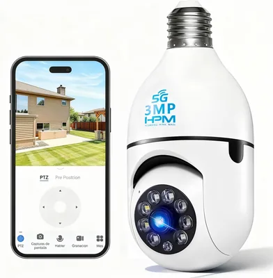 1PCS Cámara de Seguridad Foco O-KAM, 3MP WiFi 360°, IP66, App Pro