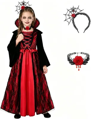 DERJLY Halloween Vampire Costume Girls 3-Piece Set