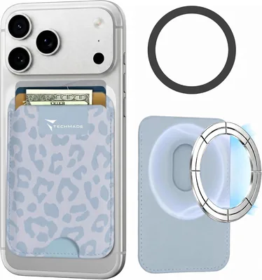 TECHMADE Kartföljare kompatibel med iPhone med adapterring inkludert - Plats för 3 kort eller kontant, snabbt uttagningssystem - RFID B