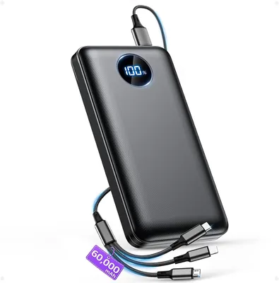 大容量モバイルバッテリー 60,000mAh 3-in-1充電ケーブル付属