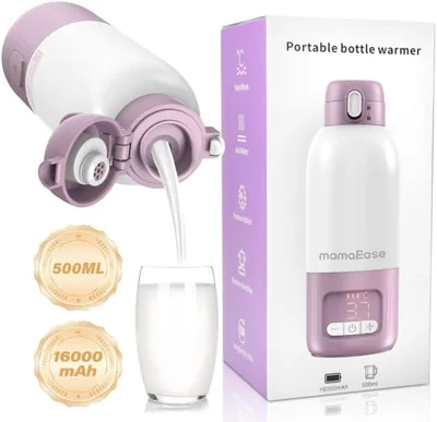 MamaEase Flaschenwärmer für Unterwegs mit Pasteurisierfunktion, 500ml Kapazität und 16000mAh Akku, 2 Heizmodi für Muttermilch - 25% Rabatt