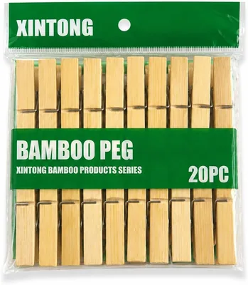 Bamboo Pegs, 20 Pieces, Natural Wood Clothespins