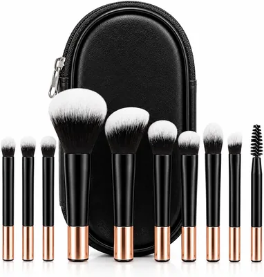 Kit Mini Pincéis de Maquiagem com Necessaire Portátil 10 Peças (Preto)