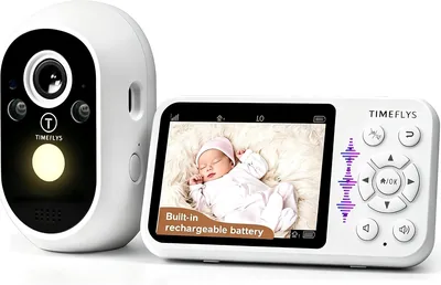 TimeFlys Baby Monitor mit Kamera, integrierter Akku, Nachtsicht, 2-Wege-Audio, 8 Schlaflieder, 2x Zoom, Vox-Alarm