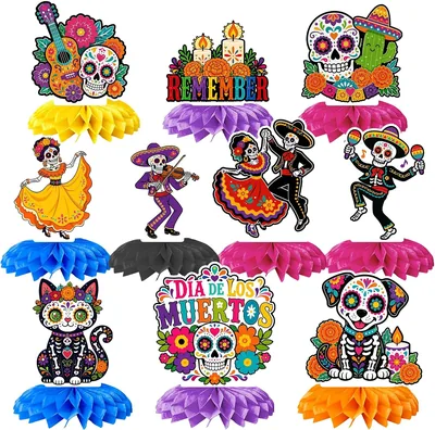 10 Adornos de Panal para Centros de Mesa y Altares de Día de Muertos/Halloween