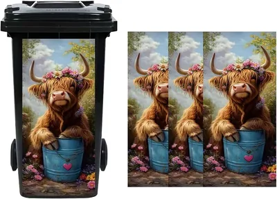 Highland Cow Bin Stickers - 3pc Floral Design