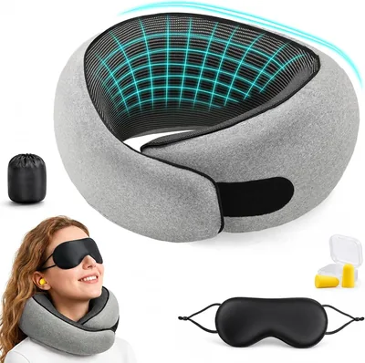 Memory Foam Travel Pillow 74% Off - Grey Cervical Support