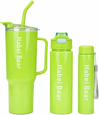 3 Piece Bottle Set (Lime Green) - Insulated with Straw