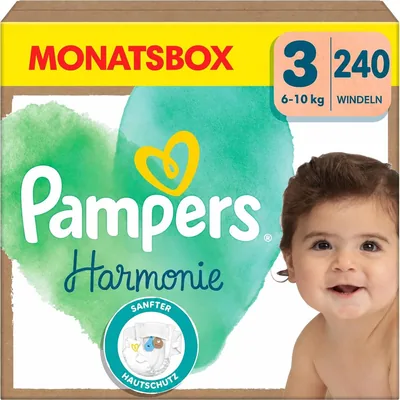 Pampers Harmonie Windeln Größe 3, 240 Windeln, 6-10 kg, Sanfte Hautschutz mit 100% Pampers Schutz