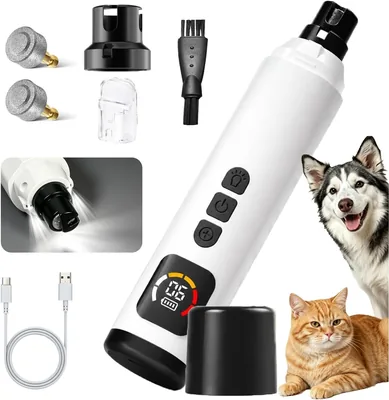 Dog Nail Grinder Quiet Electric Pet Trimmer 6 Speed LED Lights