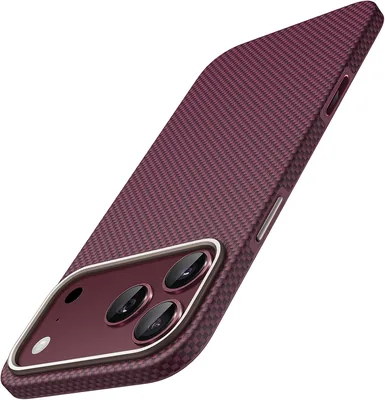 Funda JETech de Fibra de Aramida para iPhone 18 Pro Max/17 Pro MAX, Color Cereza Oscura