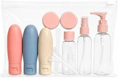 Kit Viagem 11 Peças com Frascos de Silicone e Necessaire para Avião