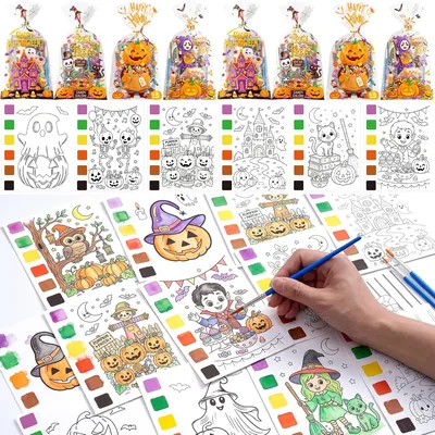 30 Pack Halloween Watercolor Coloring Books with Brushes