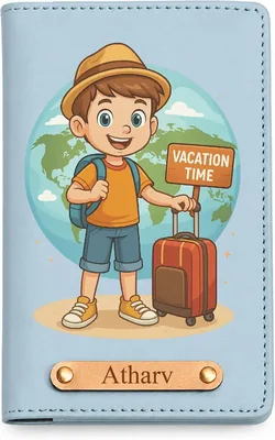 GiftUmbrella Customizable Kids Passport Cover - Cute Cartoon Design | Premium Faux Leather Wallet with 4 Card Slots