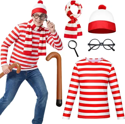 Essestim Red & White Striped Shirt Set Costume + Accessories Best Deal