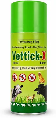 Vettick-X हेर्बल वेटरिनरी स्प्रे 100ml | फ्लाइज़, टिक्स और लाइस के लिए | वेटरिनरी और पेट्स के लिए | गाय, बफ़लो के लिए उपयुक्त