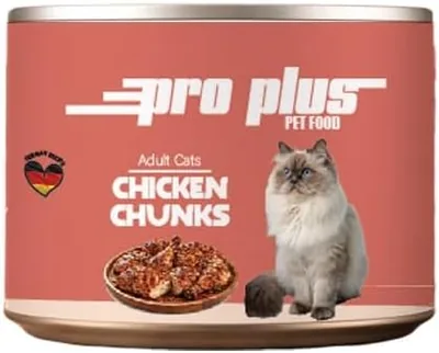 طعام قطط رطب Pro Plus للبالغين، قطع الدجاج | وصفة ألمانية، دجاج حقيقي، لقطط البالغين، عالي البروتين